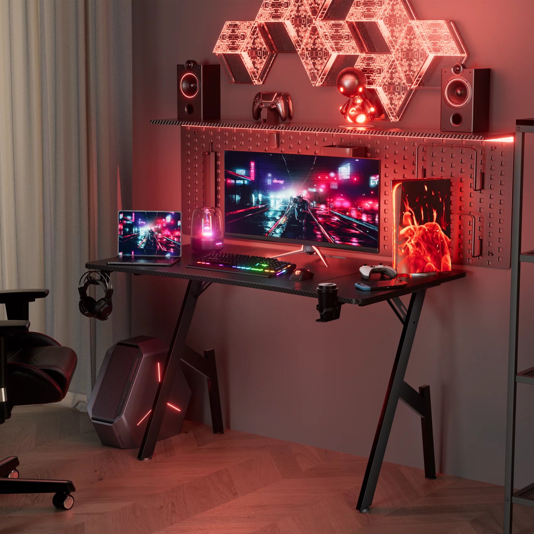 55 Inch Gaming Desk, Ergonomic Computer Table, Gamer Table, Large Pc Workstation, Black