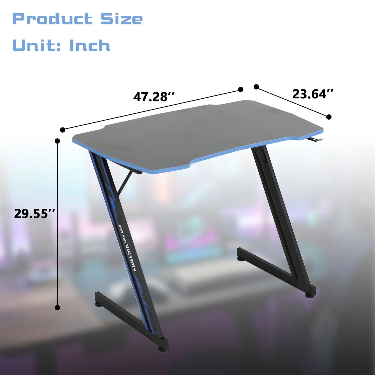 Gaming Z Shaped Desk with Headphone Hook, Blue