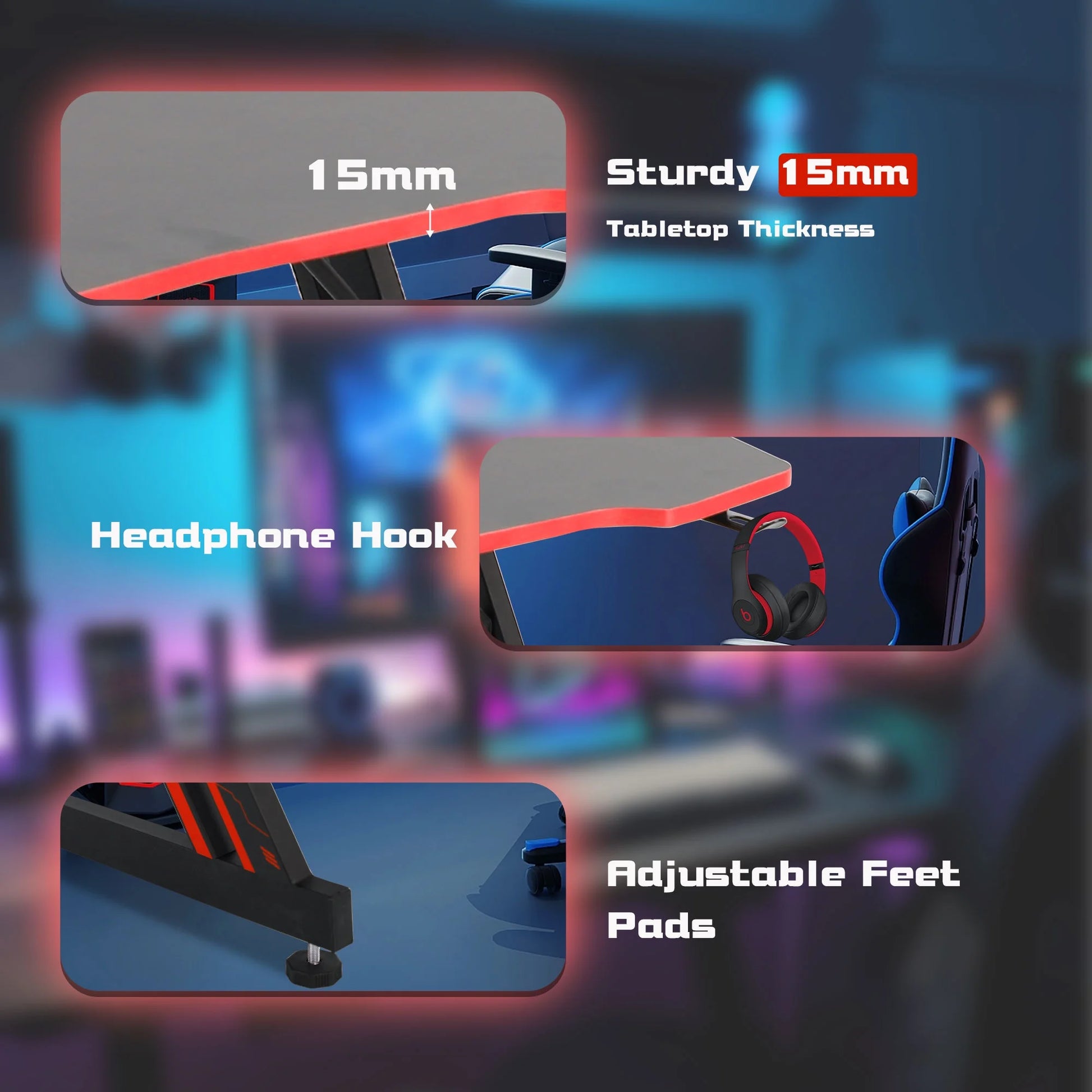Gaming Desk Z-Shaped Computer Gaming Workstation with Headphone Hook Gaming Desk, Red