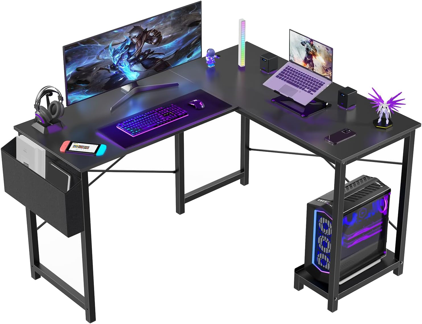 L Shaped Computer Desk - Gaming Table Corner Desk 50 Inch PC Writing Black Desk