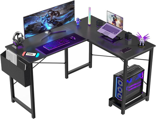 L Shaped Computer Desk - Gaming Table Corner Desk 50 Inch PC Writing Black Desk