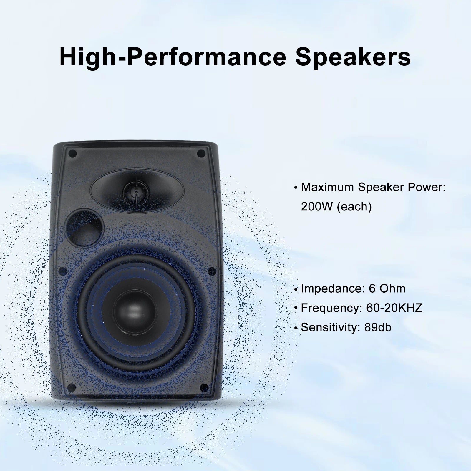 4PCS 6.5‘’ 800W Outdoor Bluetooth Speakers Wired Waterproof with Multifunctional Amplifier Wall Mount Speakers for Patio