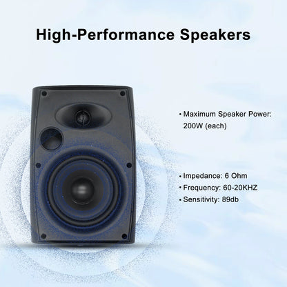 4PCS 6.5‘’ 800W Outdoor Bluetooth Speakers Wired Waterproof with Multifunctional Amplifier Wall Mount Speakers for Patio