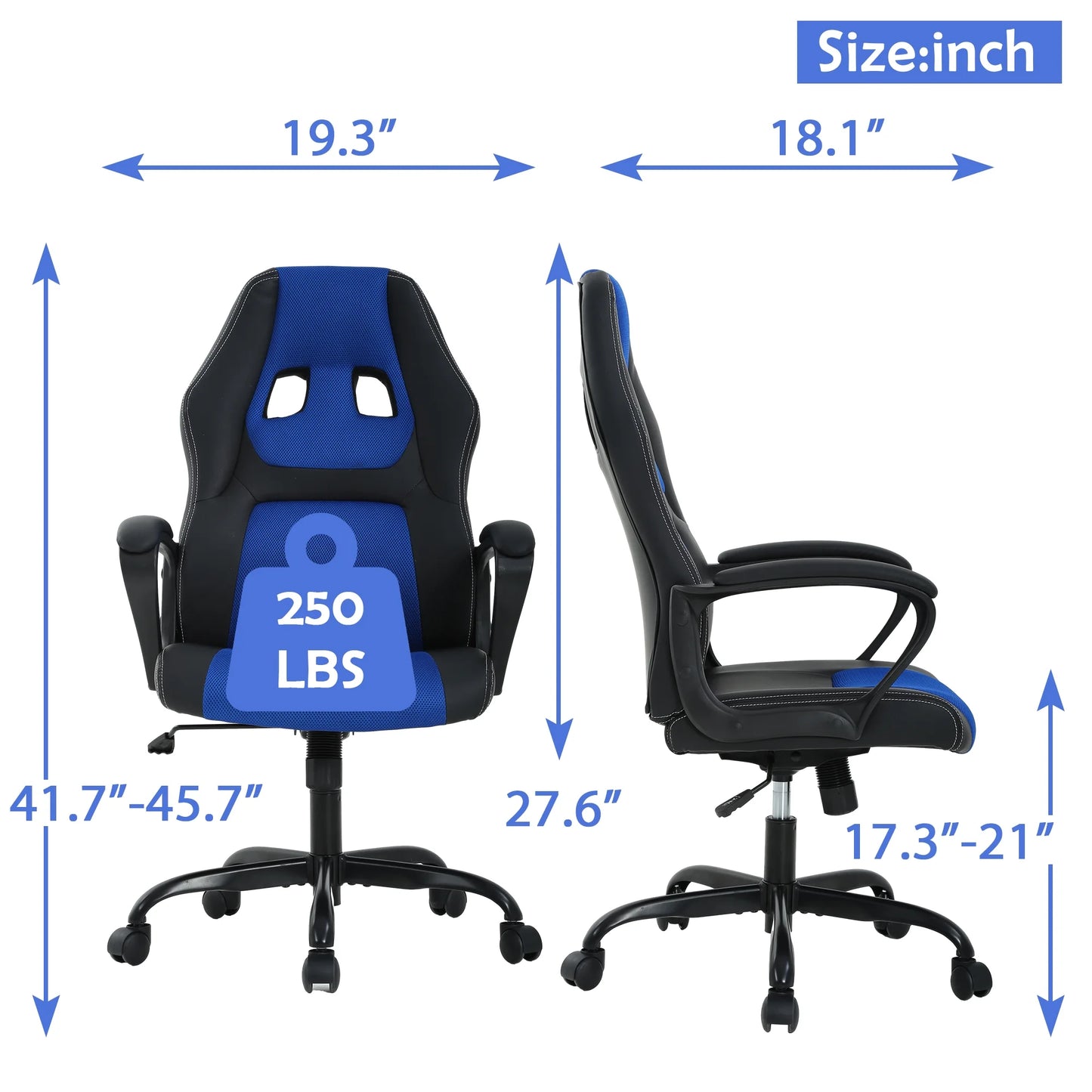 Gaming Chair PC Gaming Chair Gaming Chairs for Adults, Computer Chair PU Leather Office Desk Chair with Arms & Back Ergonomic High-Back Video Game Chair(Blue）