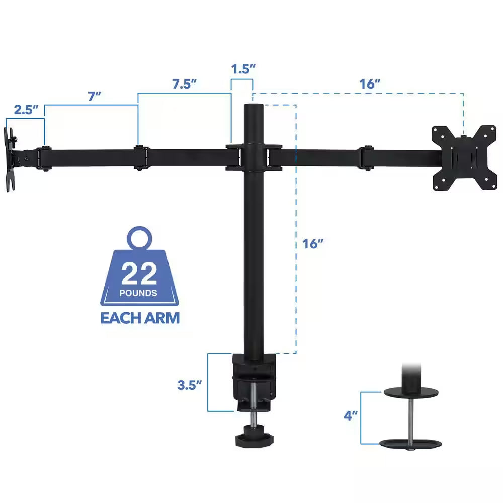 Full Motion Dual Monitor Desk Mount Fits 32 In. Monitors