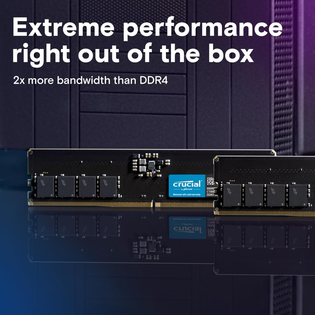 8GB DDR5 RAM, 4800Mhz Desktop Memory, UDIMM 288-Pin, Compatible with 13Th Gen Intel Core and AMD Ryzen 7000 - CT8G48C40U5
