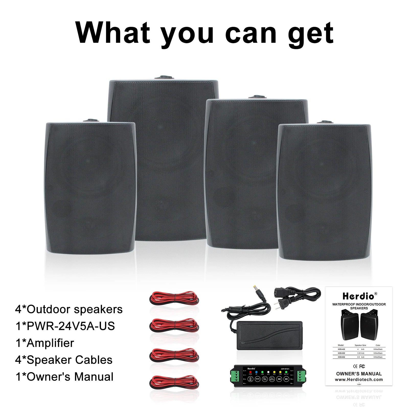 4PCS 6.5‘’ 800W Outdoor Bluetooth Speakers Wired Waterproof with Multifunctional Amplifier Wall Mount Speakers for Patio
