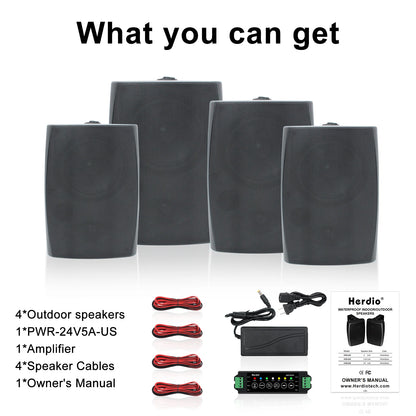 4PCS 6.5‘’ 800W Outdoor Bluetooth Speakers Wired Waterproof with Multifunctional Amplifier Wall Mount Speakers for Patio