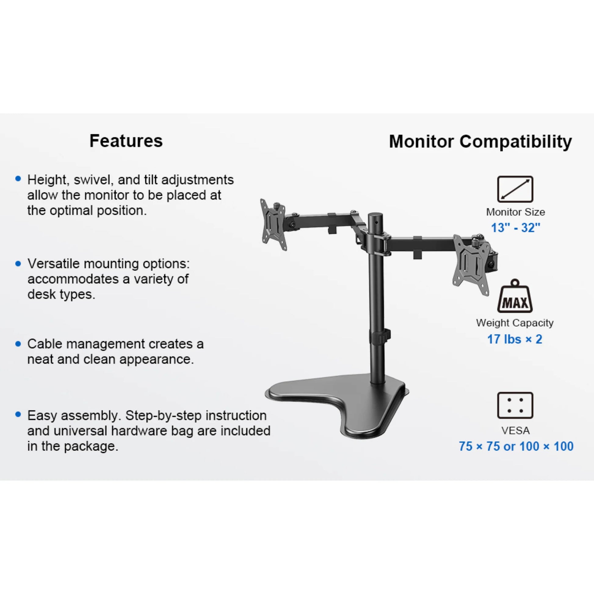 Ergoav Motion Desk Stand for Dual Monitors 13" to 32"