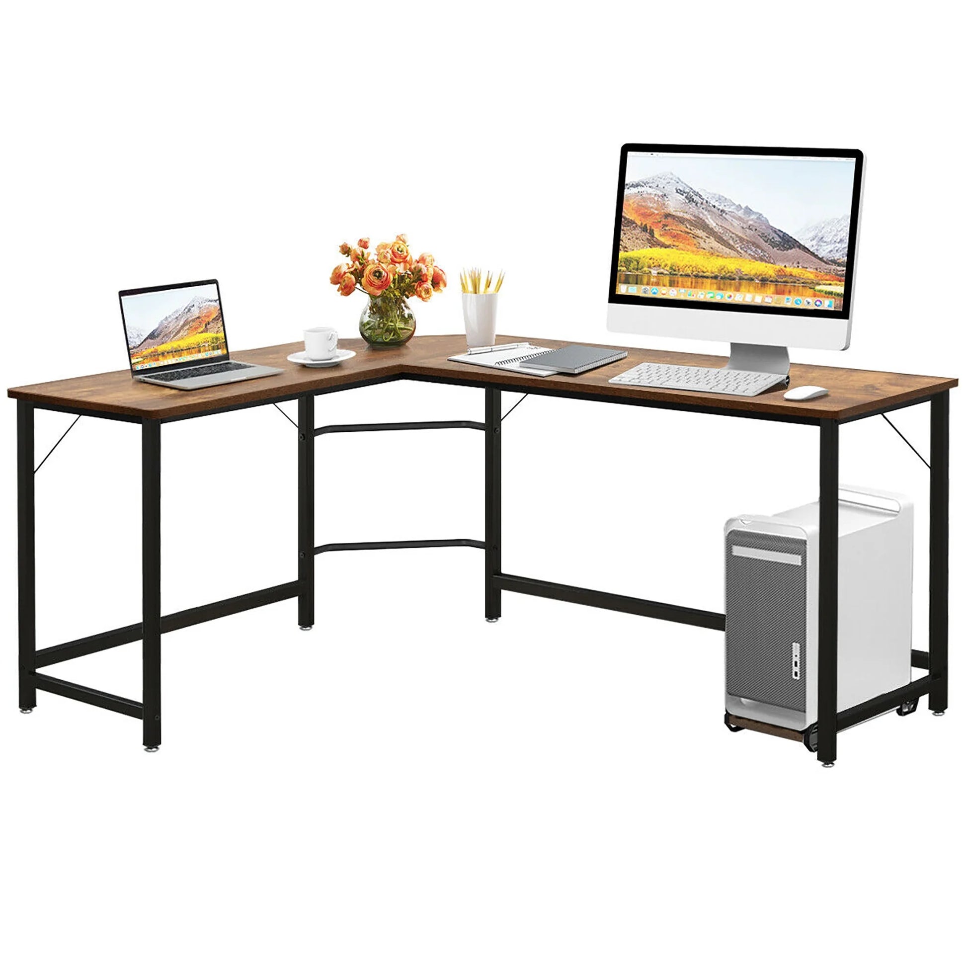 L-Shaped Computer Desk Corner Workstation Study Gaming Table Home Office-Coffee