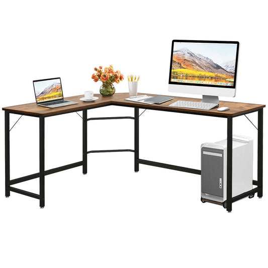 L-Shaped Computer Desk Corner Workstation Study Gaming Table Home Office-Coffee