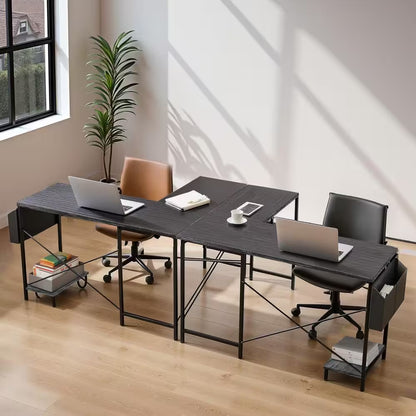 Modern 50 In. L Shaped Black Wood Reversible Computer Desk Corner PC Gaming Table with Side Storage Bag and Shelf