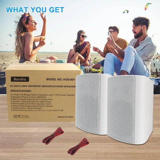 6.5'' 400W Indoor Outdoor Speakers Wired Waterproof Passive with Powerful Bass Wall Mount Speakers All Weather Durability