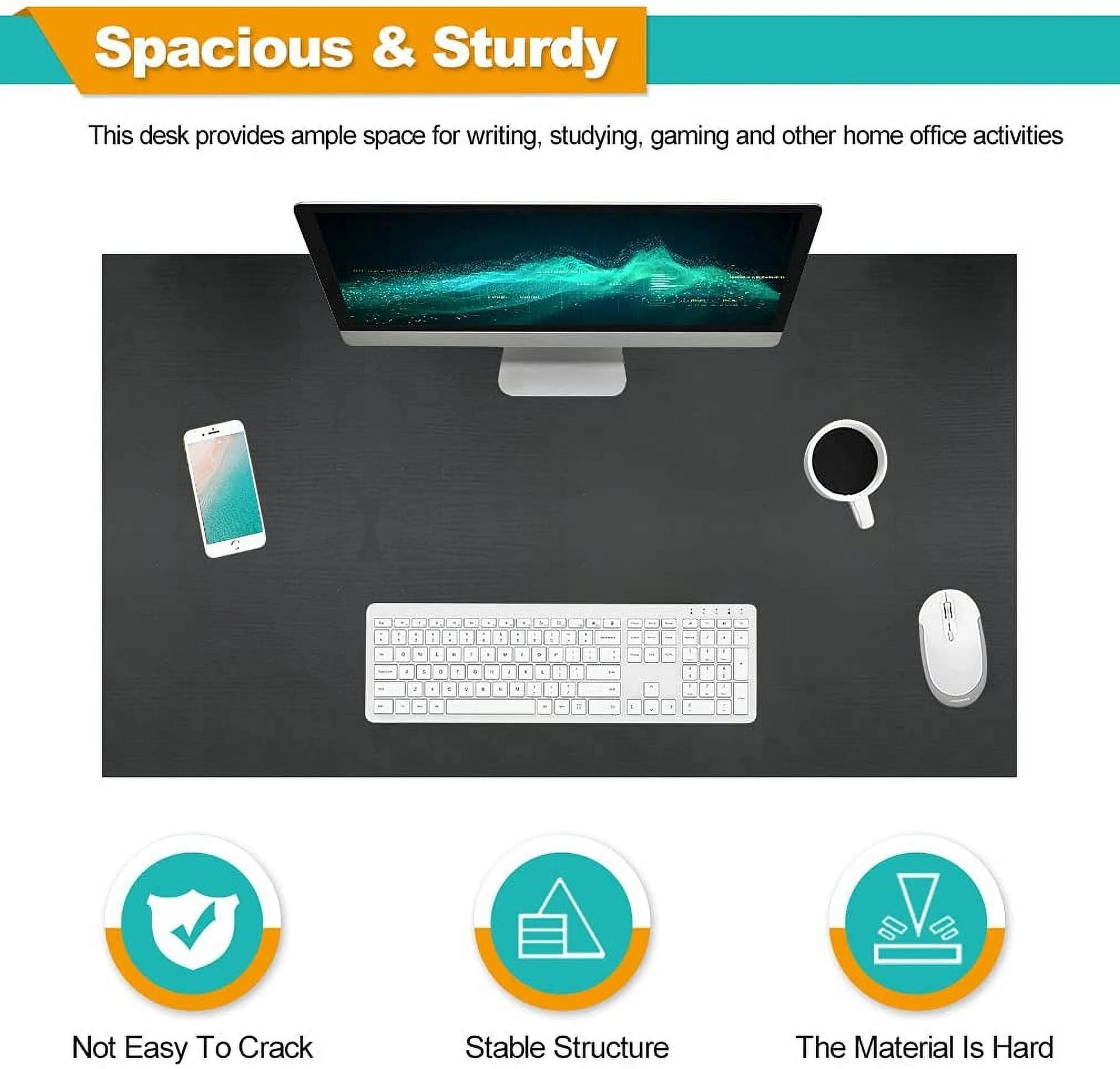 39 Inch Computer Desk Modern Writing Desk, Simple Study Table, Industrial Office Desk, Sturdy Laptop Table for Home Office, Black