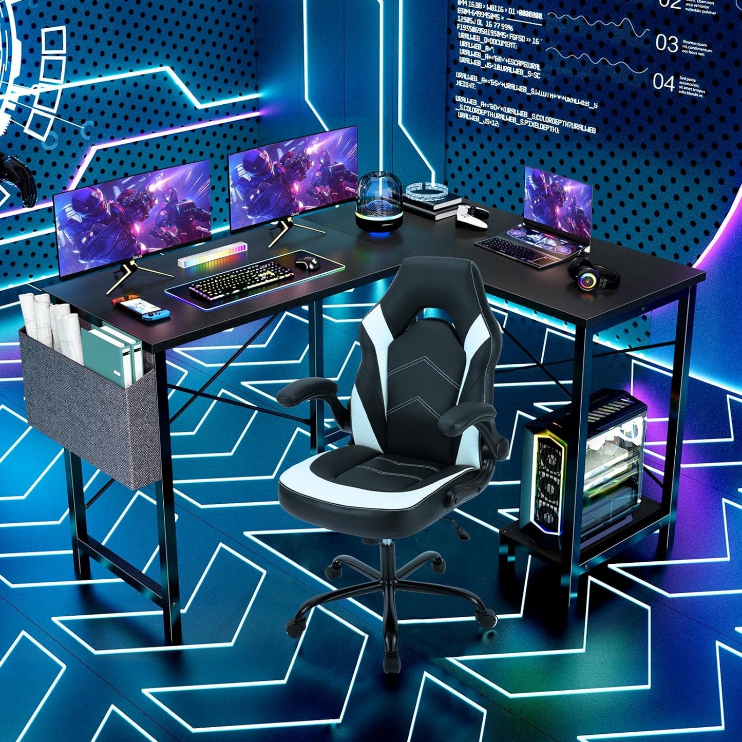 L Shaped Computer Desk - Gaming Table Corner Desk 50 Inch PC Writing Black Desk