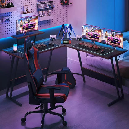 Escritorio Mesa Gamer Para PC Computadora En Forma De L Moderno Negro 51"