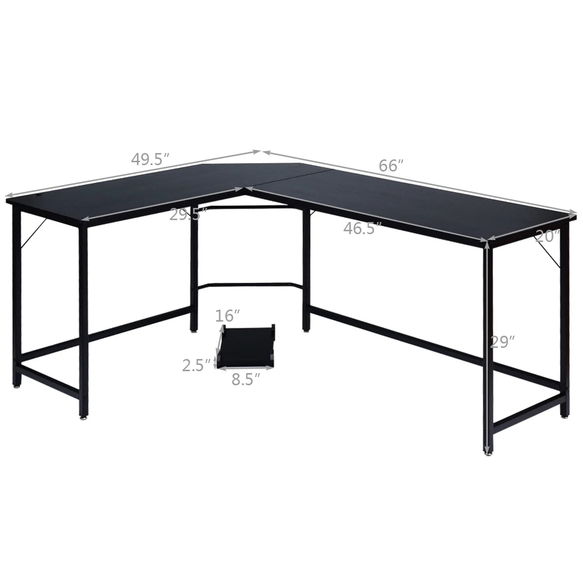 L-Shaped Computer Desk Corner Workstation Study Gaming Table Home Office-Black