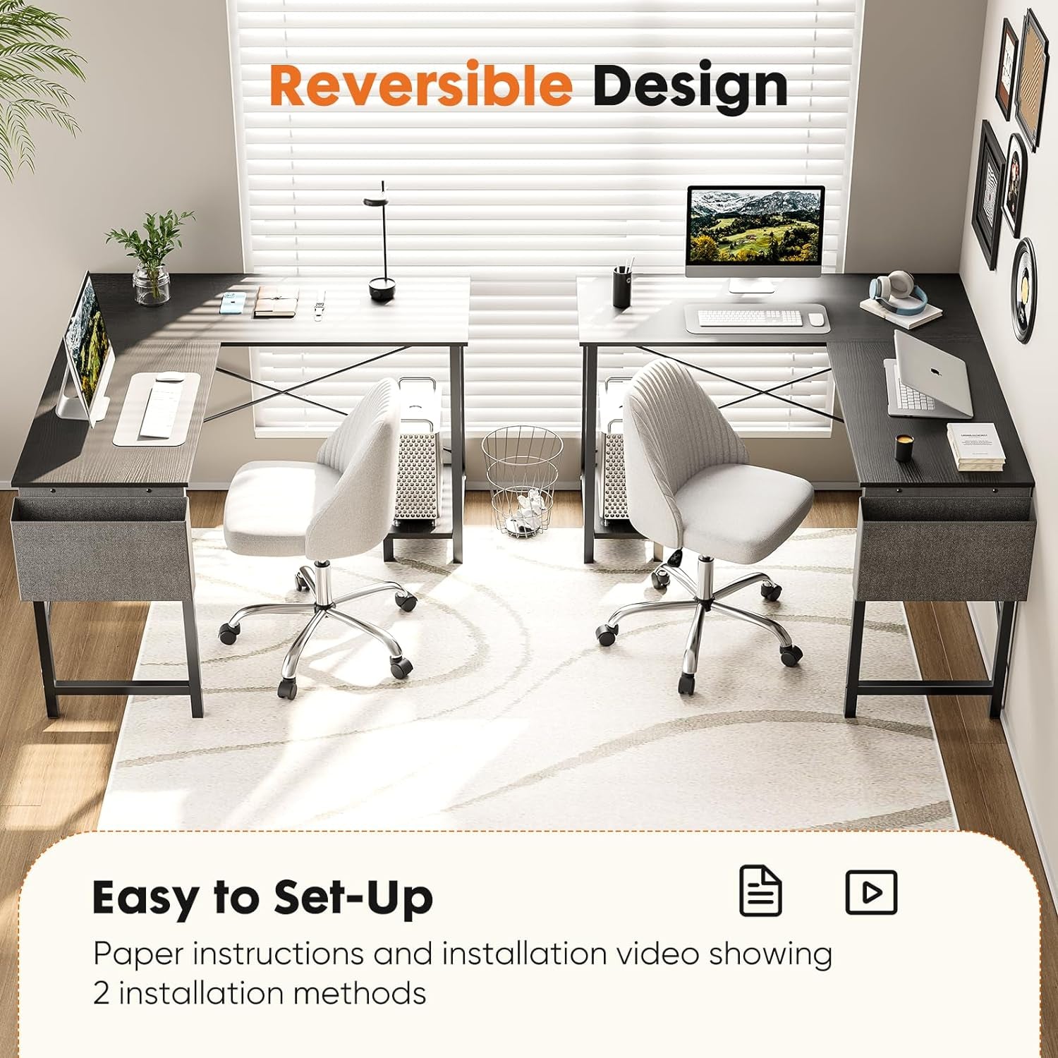 L Shaped Computer Desk - Gaming Table Corner Desk 50 Inch PC Writing Black Desk