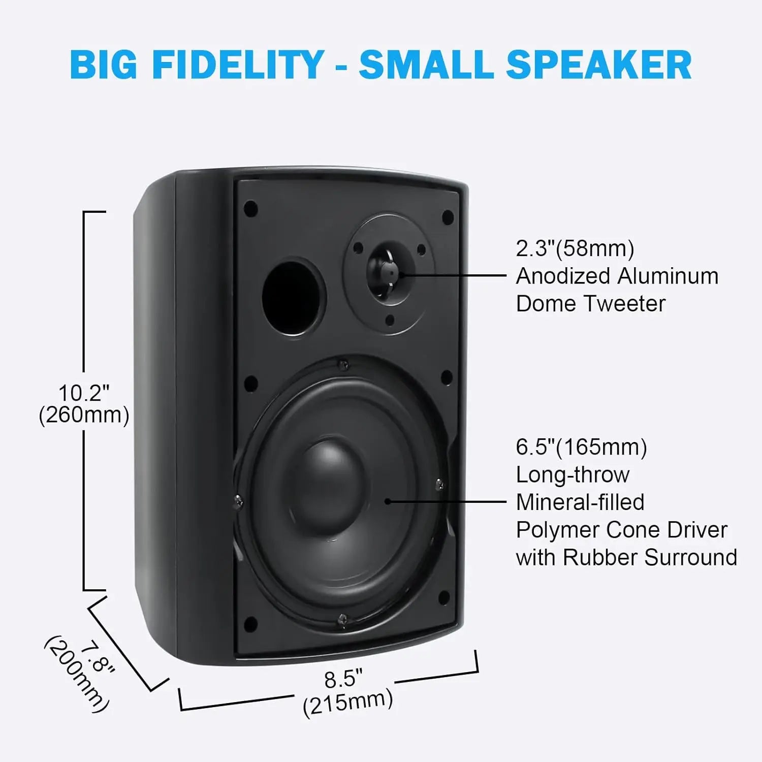 6.5'' 400W Indoor Outdoor Speakers Wired Waterproof Passive with Powerful Bass Wall Mount Speakers All Weather Durability