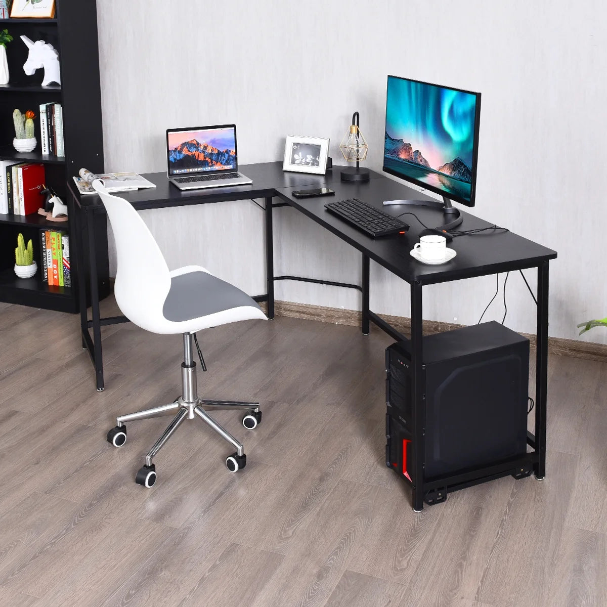 L-Shaped Computer Desk Corner Workstation Study Gaming Table Home Office-Black