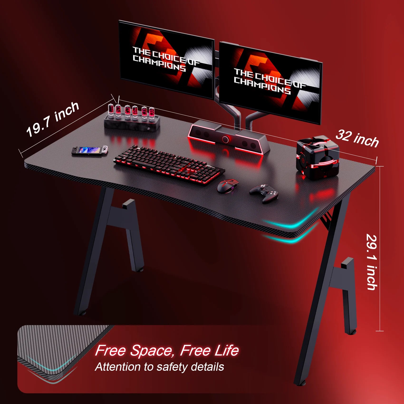 32 Inch Gaming Desk, Ergonomic Gamer Table, Gamer Workstations for Adult and Teen, Black