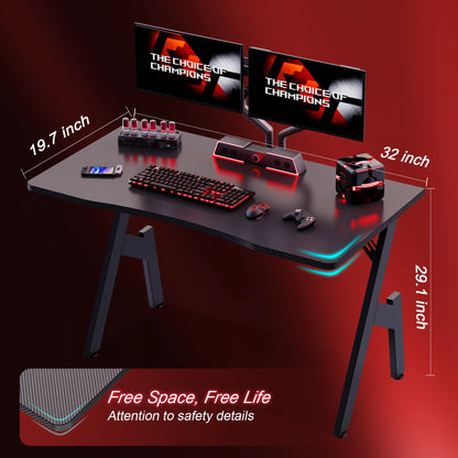 32 Inch Gaming Desk, Ergonomic Gamer Table, Gamer Workstations for Adult and Teen, Black