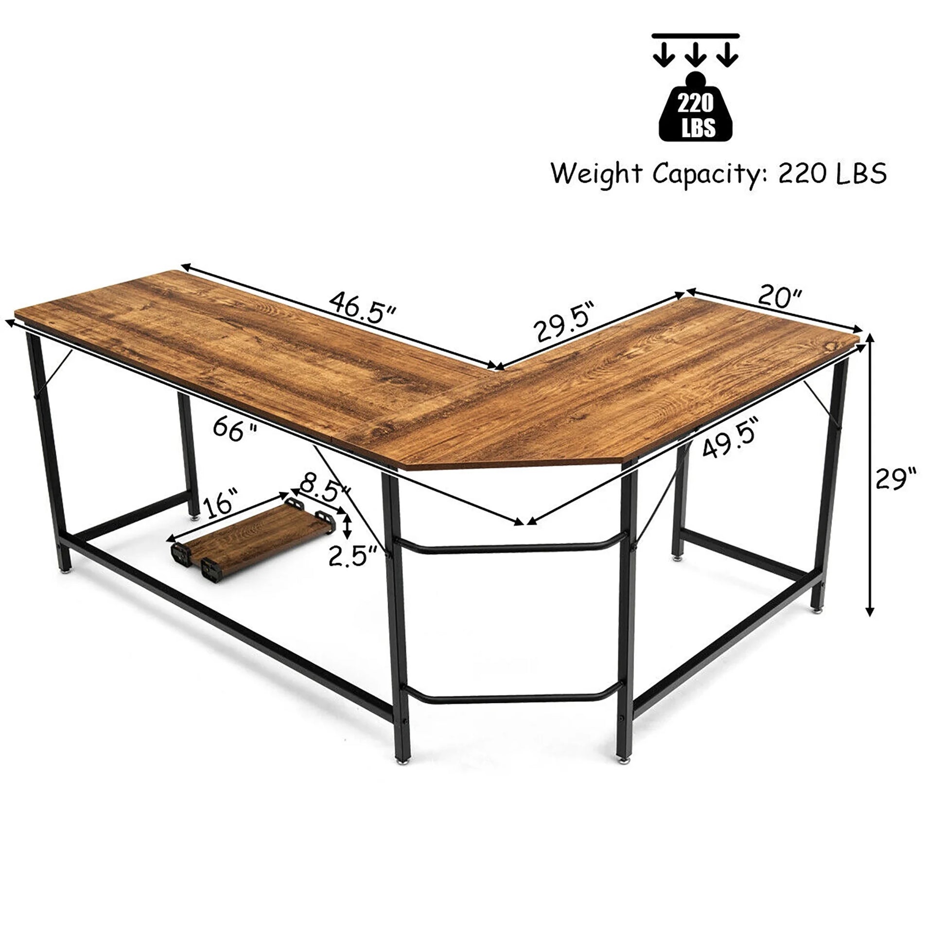 L-Shaped Computer Desk Corner Workstation Study Gaming Table Home Office-Coffee