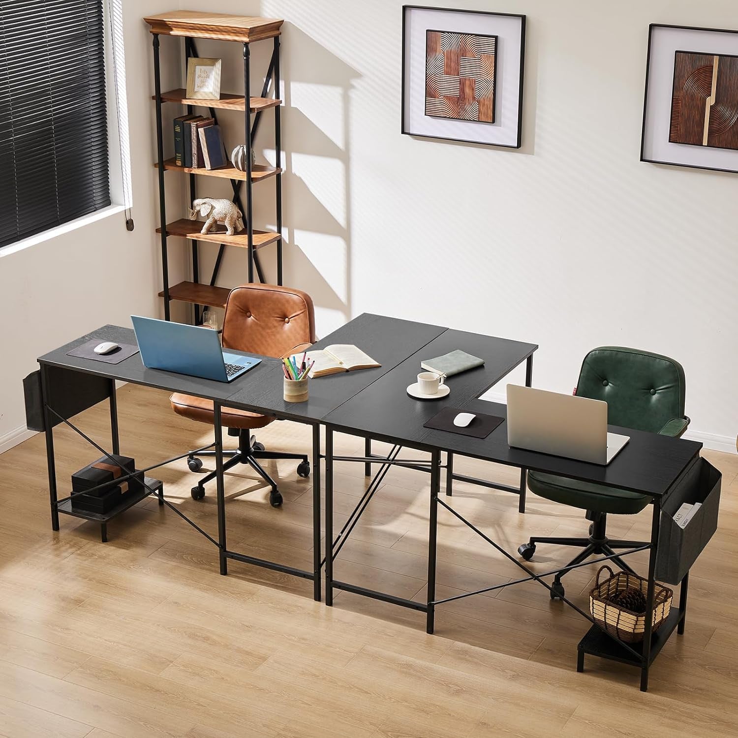 L Shaped Computer Desk - Gaming Table Corner Desk 50 Inch PC Writing Black Desk