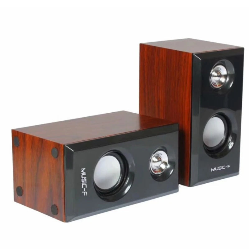 Wooden Speakers USB Powered 3.5MM Audio Jack Surround Sound Wooden Wired Loudspeakers Computer Speakers for Laptop Smartphones