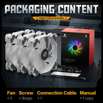 140Mm Argb Pwm Fan, Triple Computer Case Fan with Advanced Hydraulic Bearing for Silent Operation, Standard 140 Mm Case Fan with 3 Pin Interface(3Pack White)