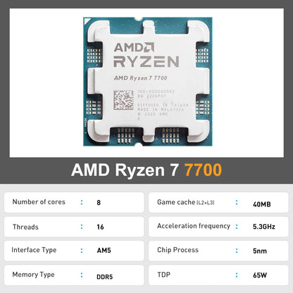 Ryzen 7 7700 Processor 5.3Ghz 8-Core 16-Thread 40MB Game Cache 5NM TDP 65W Socket AM5 Gaming CPU Integrated Graphics