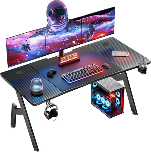55 Inch Gaming Desk, Ergonomic Computer Table, Gamer Table, Large Pc Workstation, Black