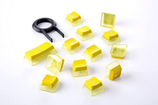 Crystal Pudding Keycap for Gaming Keyboard with Cherry MX Switches, ABS Translucent Keycaps for Backlit Mechanical Keyboard, OEM Profile 104 Keys with 6.25U Space Bar, Painted Yellow Color