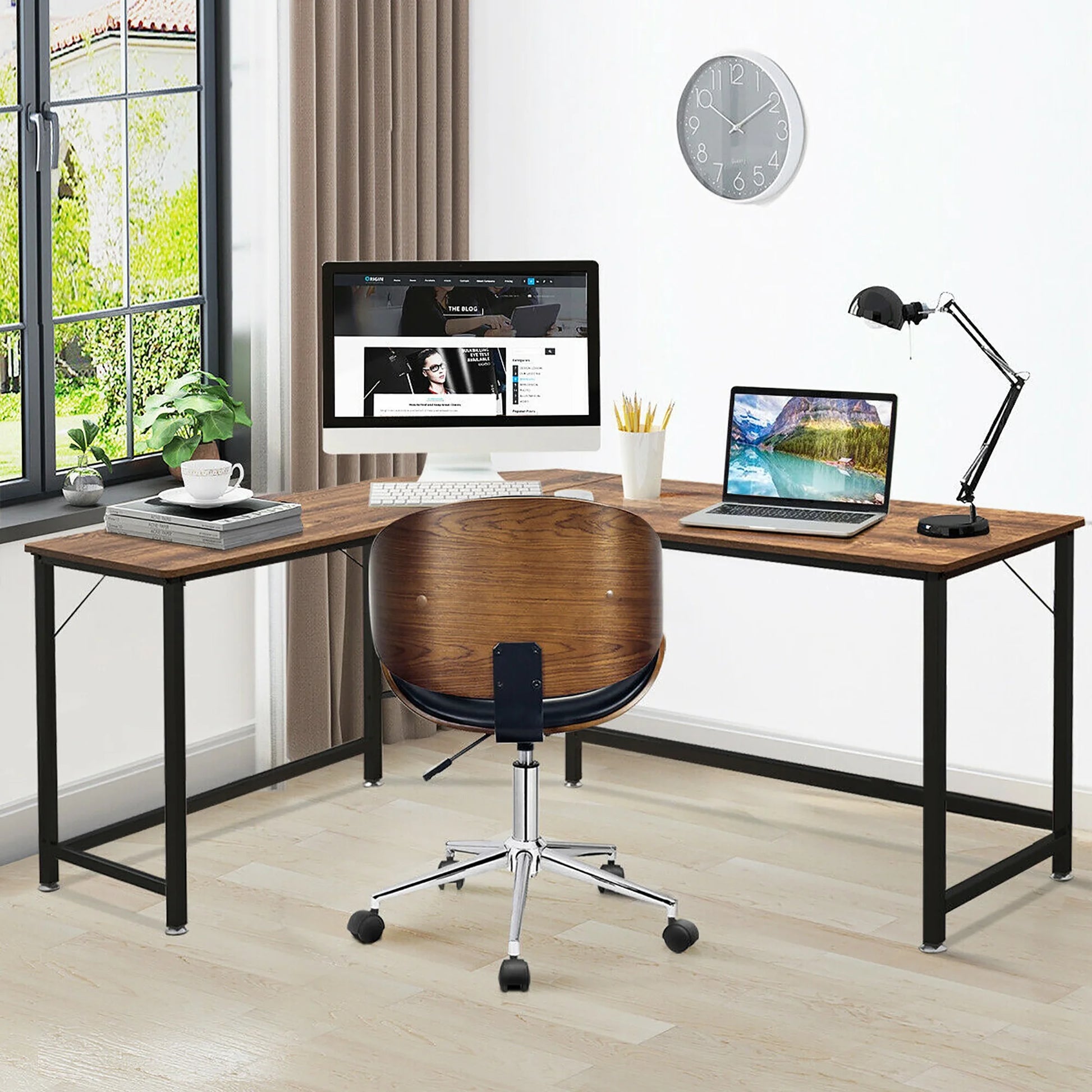 L-Shaped Computer Desk Corner Workstation Study Gaming Table Home Office-Coffee