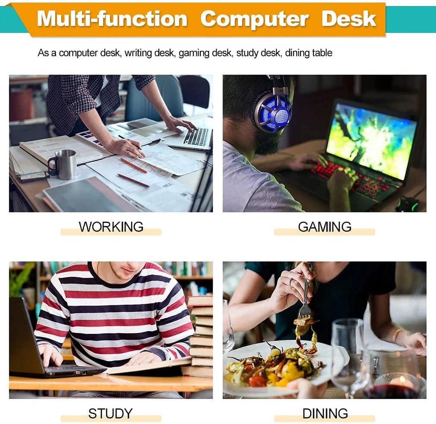 39 Inch Computer Desk Modern Writing Desk, Simple Study Table, Industrial Office Desk, Sturdy Laptop Table for Home Office, Black