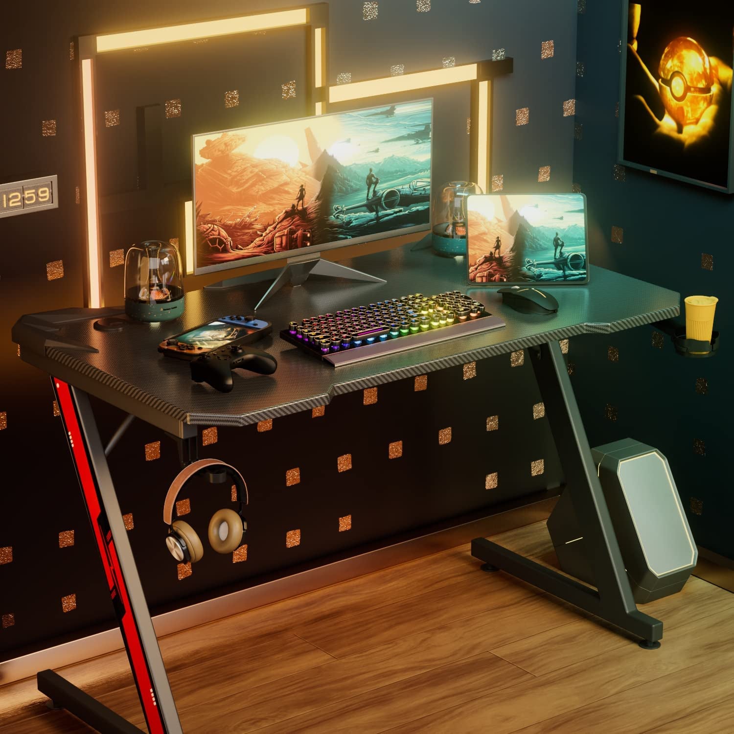 Gaming Desk, Computer and Gaming Table Z Shaped for Pc, Workstation, Home, Offic