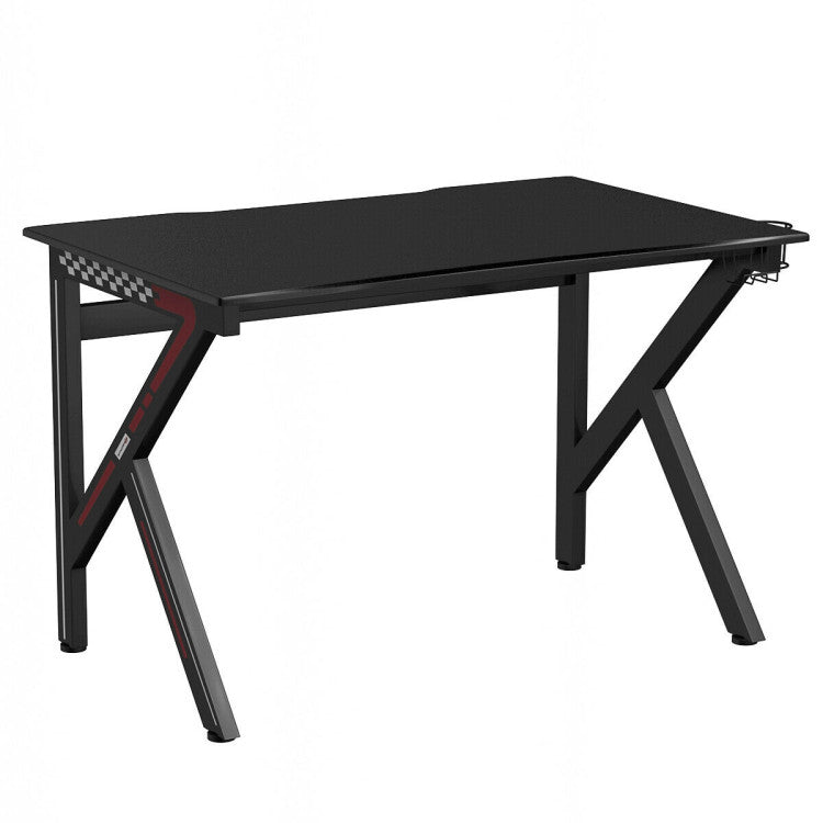 K-Shaped Gaming Desk with Cup Holder Headphone